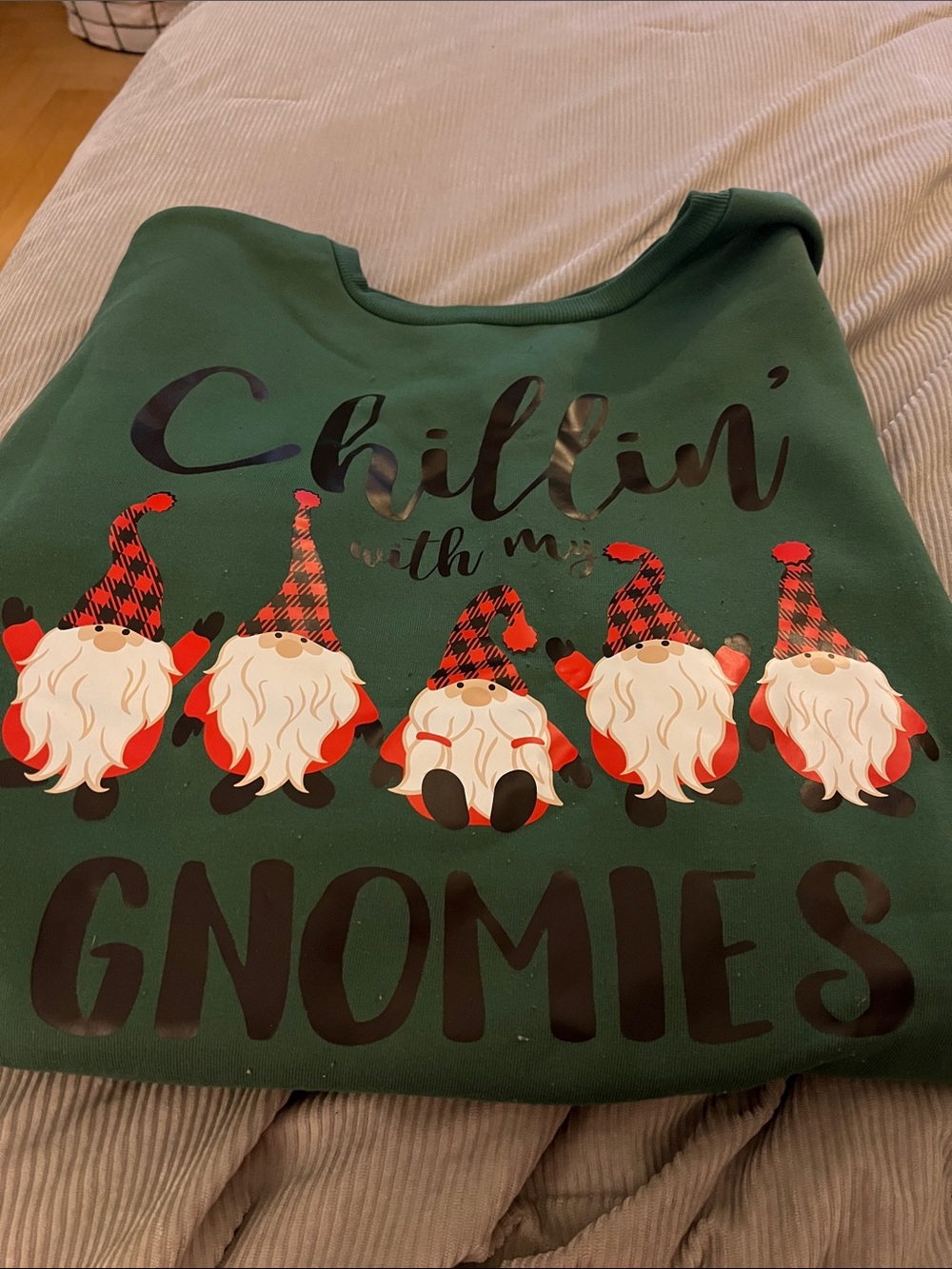 SHEIN Green Holiday 'Chillin' With My Gnomies' Graphic Sweatshirt